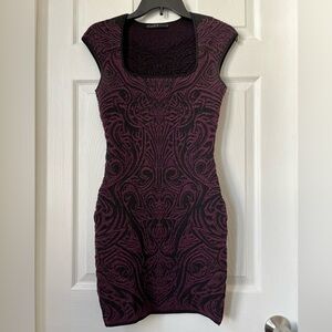 RVN Phoenix Embroidered Jacquard Bodycon Dress Purple Black S